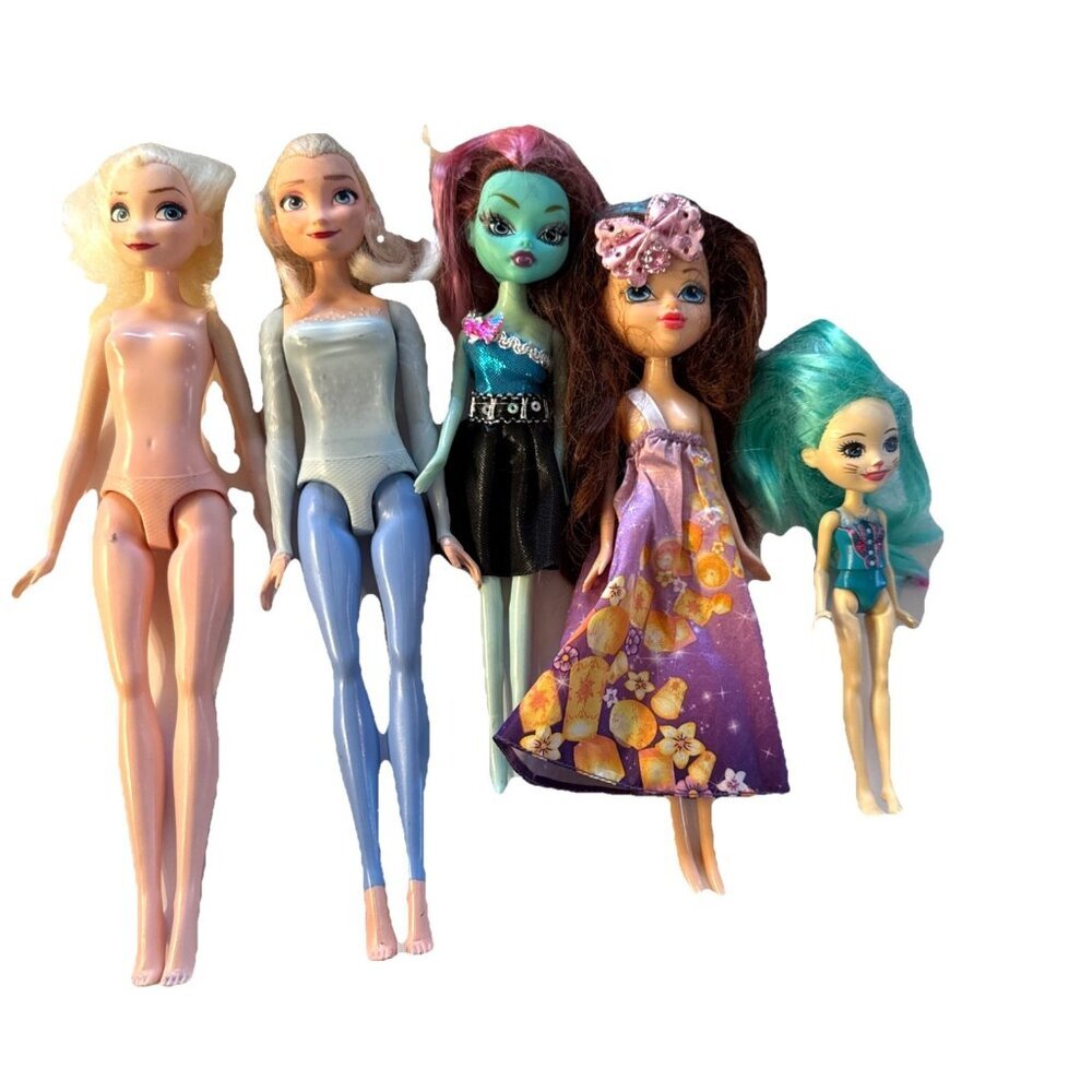 5 Lot Dolls Monster High Venus Green Elsa Light Up Enchantimals Moxie Girls